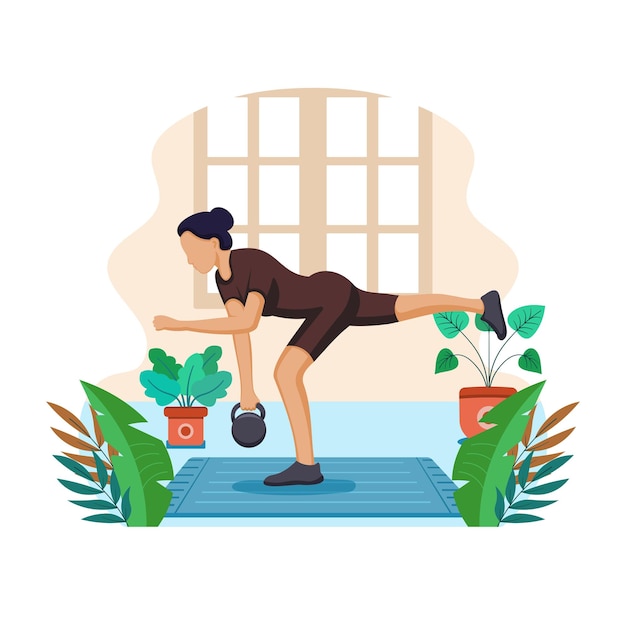 Diseño plano de una mujer deportiva levantando una barra redonda