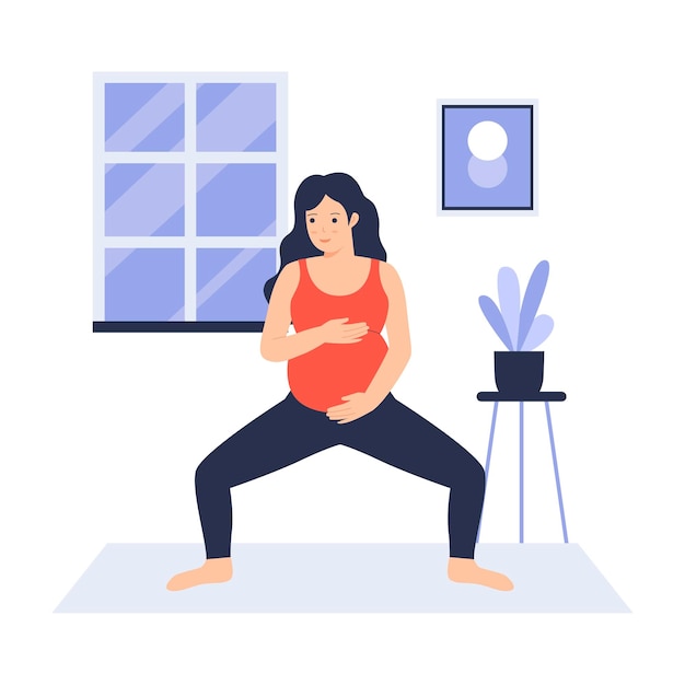 Diseño plano de mujer embarazada practicando yoga en casa