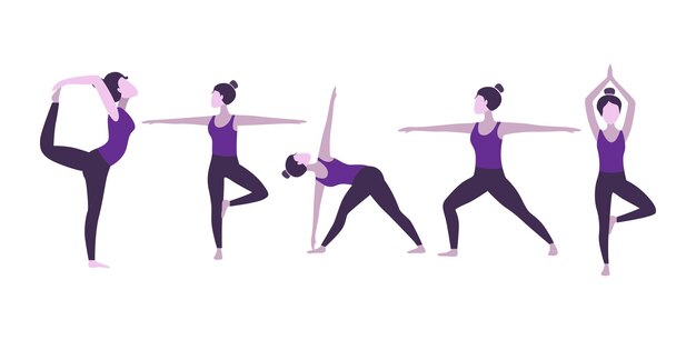 Diseño plano de la mujer en varias posturas de yoga