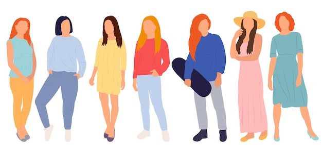 Diseño plano de mujeres aislado en vector de fondo blanco