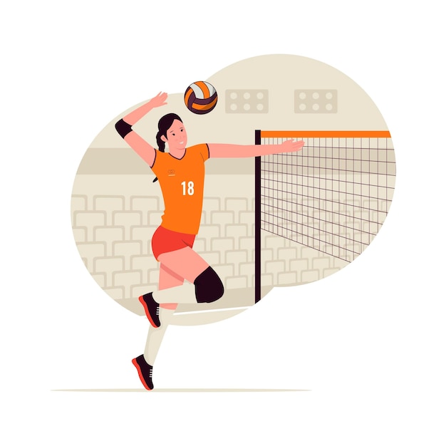 Diseño plano de mujeres jugando voleibol