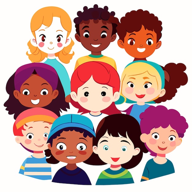 Diseño Plano Niños Multiculturales Grupo Separado