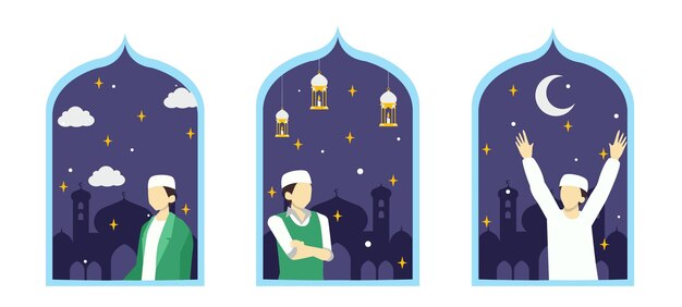 Diseño plano del paquete de escena de Ramadán