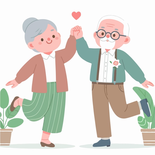 diseño plano pareja de ancianos ilustración de danza elegante