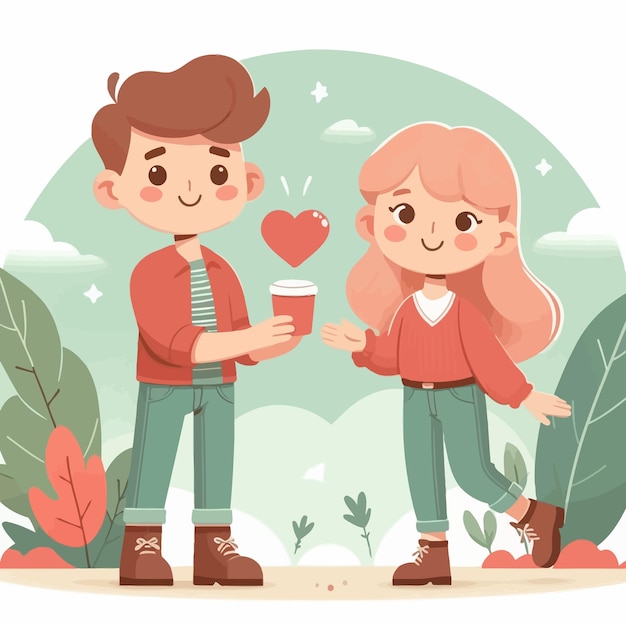 un diseño plano de una pareja dando su amor de corazón