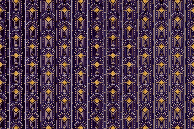 Diseño plano patrón art deco morado y dorado