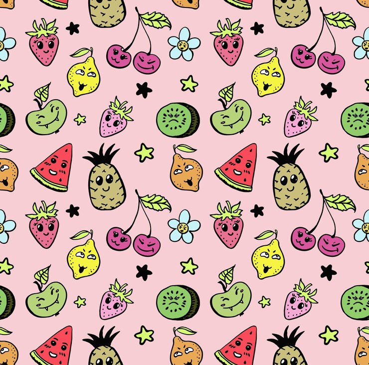 Diseño plano de patrones sin fisuras de fruta linda divertida