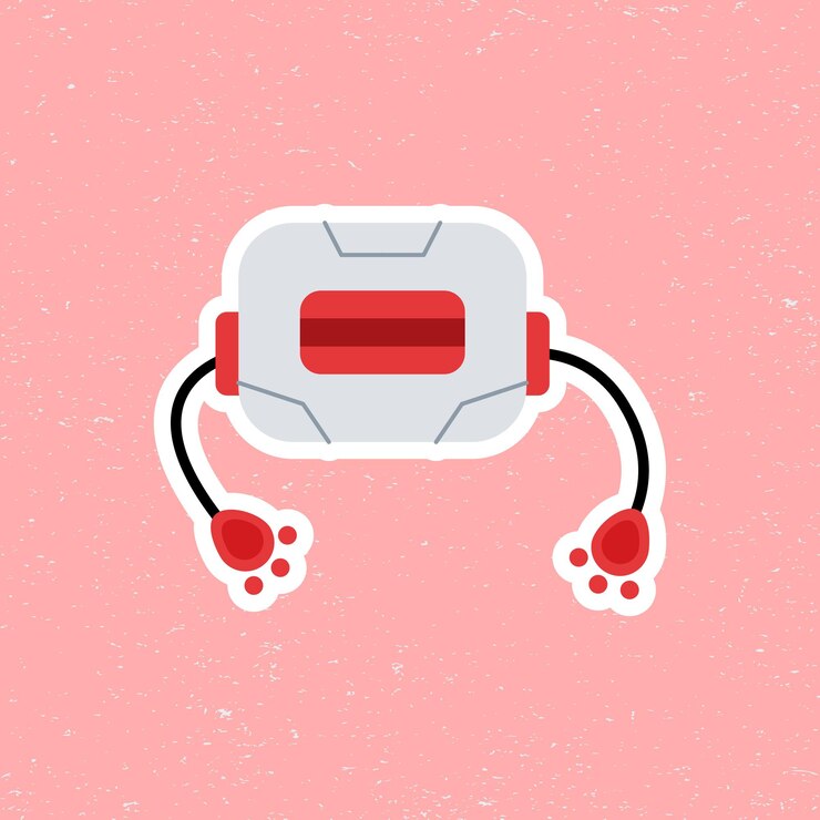 Vector diseño plano de personaje de robot volador simple con color rojo y gris aislado