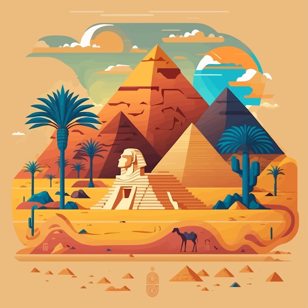 Diseño plano de la pirámide de giza en egipto ilustración vectorial turismo emblemático