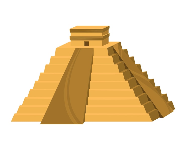 Vector diseño plano de una pirámide mesoamericana con escaleras que conducen a la parte superior del antiguo templo azteca o maya