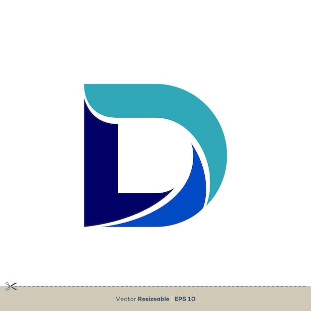 Diseño plano de plantilla de logotipo vectorial de icono de letra D