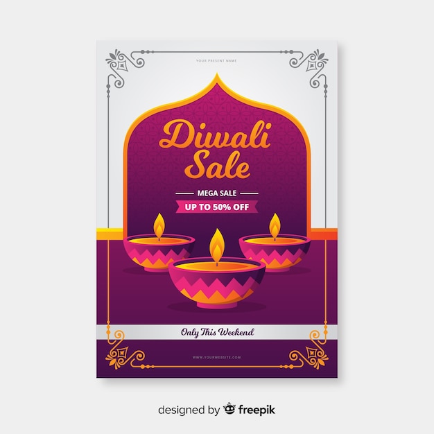 Diseño plano de plantilla de volante de venta de diwali