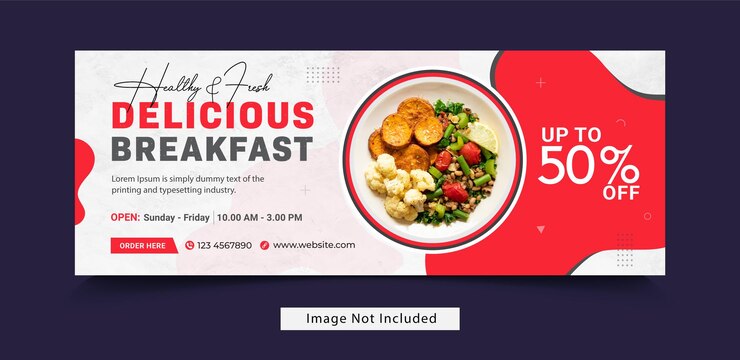 Diseño plano de portada de facebook y banner web de menú de comida