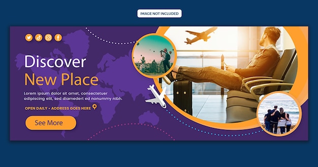 Diseño plano de portada de facebook de viajes.