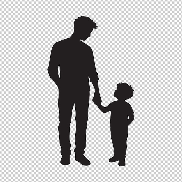 Diseño plano silueta de padre e hijo aislados en fondo blanco