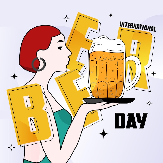 Diseño plano del vector del cartel cuadrado del día internacional de la cerveza