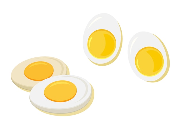 Diseño plano de vector de huevo duro comida de granja de dibujos animados con yema desayuno de huevo de gallina
