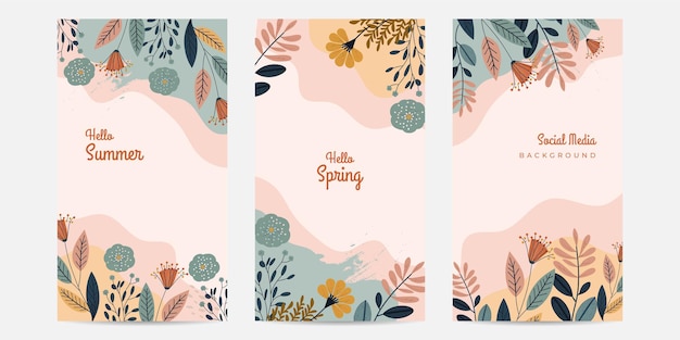 Diseño plano vectorial fondo de primavera verano primavera floral floral colorido colorido plantilla de redes sociales