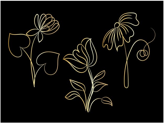 Diseño plano vectorial de hojas y flores lineales