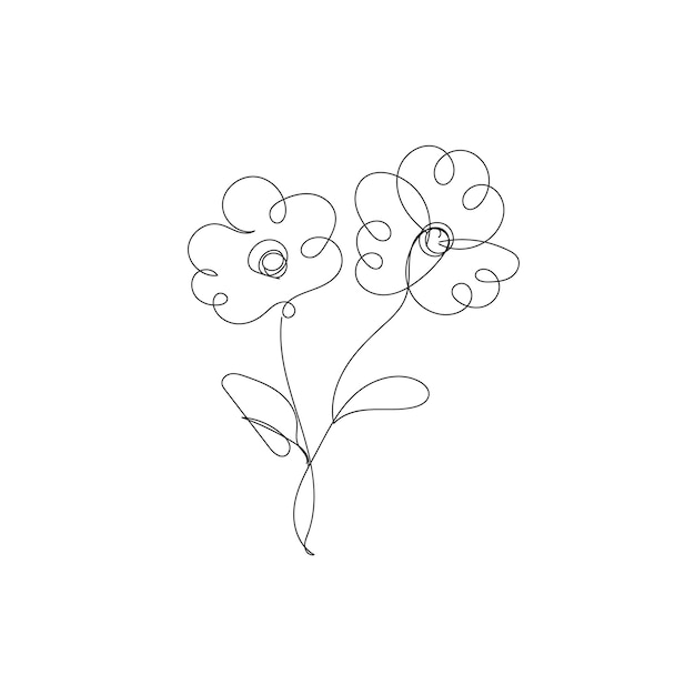 Diseño plano vectorial de hojas y flores lineales