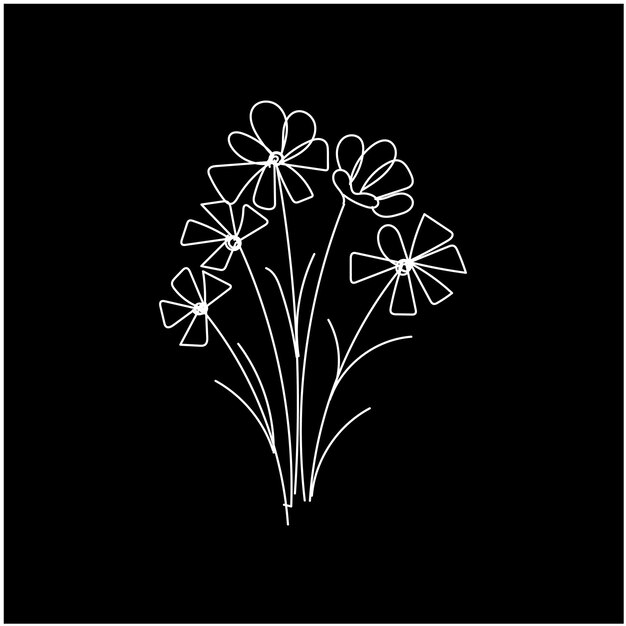Diseño plano vectorial de hojas y flores lineales
