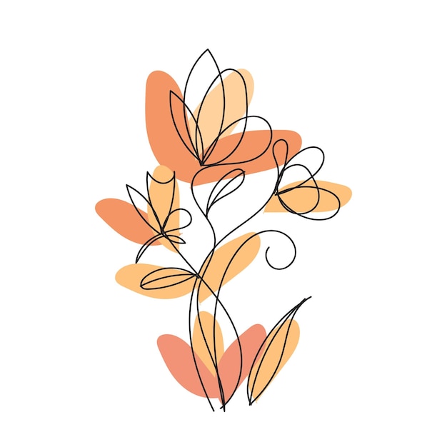 diseño plano vectorial de hojas y flores lineales