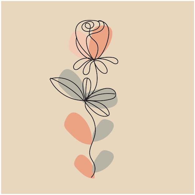 Diseño plano vectorial de hojas y flores lineales