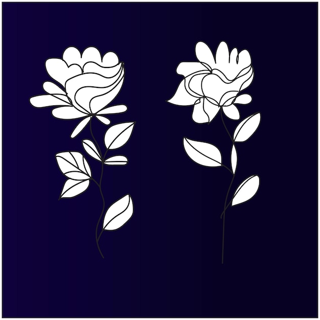 Vector diseño plano vectorial de hojas y flores lineales