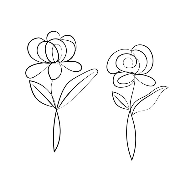 diseño plano vectorial de hojas y flores lineales