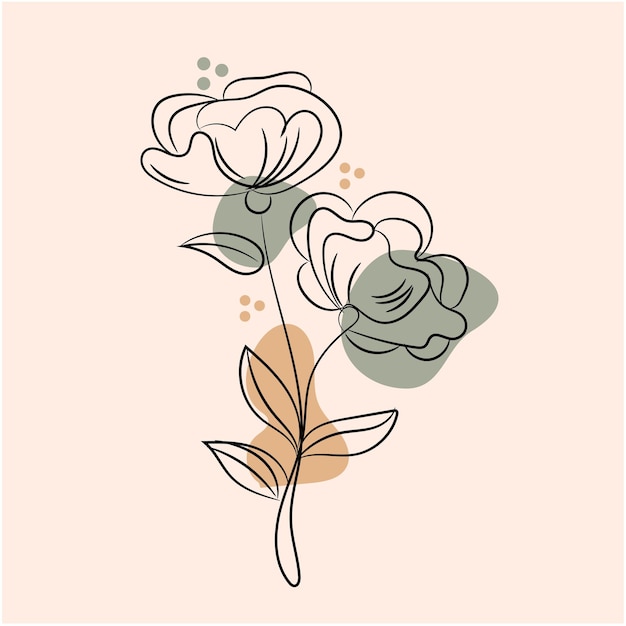 Diseño plano vectorial libre de hojas y flores lineales