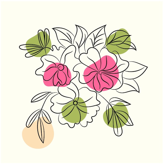 Diseño plano vectorial libre de hojas y flores lineales