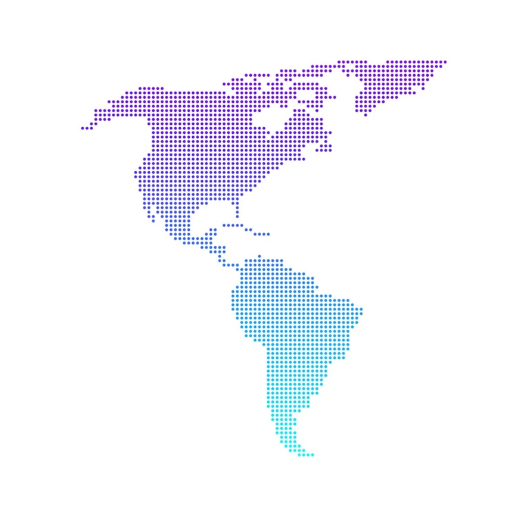 Vector diseño plano vectorial de mapa de américa del norte y américa del sur con puntos de colores