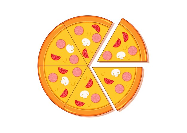 Diseño plano vectorial de pizza con queso pepperoni