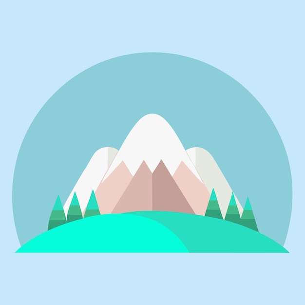 un diseño plano vectorial sereno de montañas cúpula con picos redondeados suaves y pendientes suaves