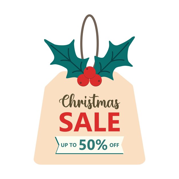 Diseño plano venta de Navidad o descuento pancarta de Navidad temporada de vacaciones concepto
