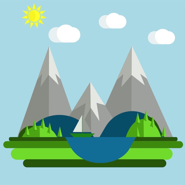 Vector diseño plano con vista al paisaje