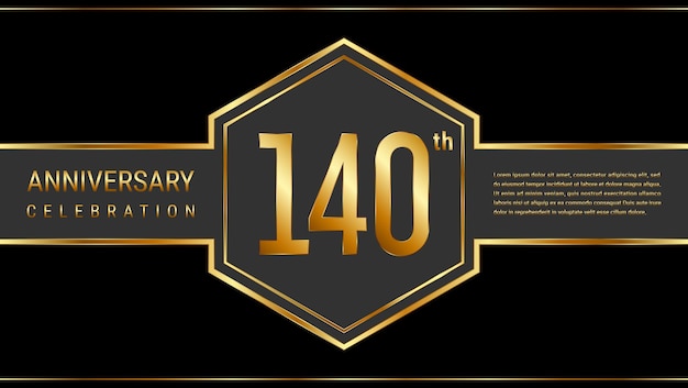 Diseño de plantilla del 140 aniversario con color dorado y estilo de emblema Plantilla vectorial