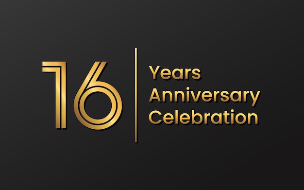 Diseño de plantilla de 16 aniversario con color dorado para celebración de aniversario Plantilla vectorial