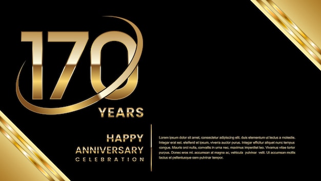 Diseño de plantilla del 170 aniversario con un número dorado en un fondo negro