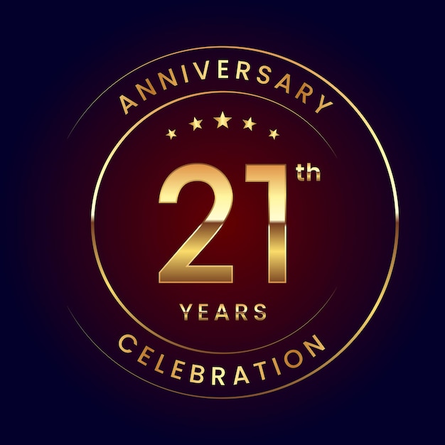 Diseño de plantilla del 21 aniversario con anillo de color dorado y números Logo Vector Template