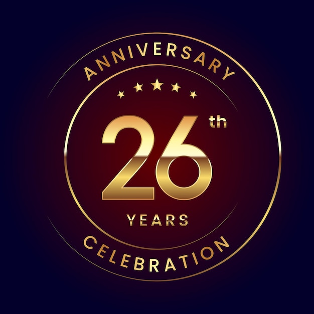 Diseño de plantilla del 26 aniversario con anillo de color dorado y números Logo Vector Template