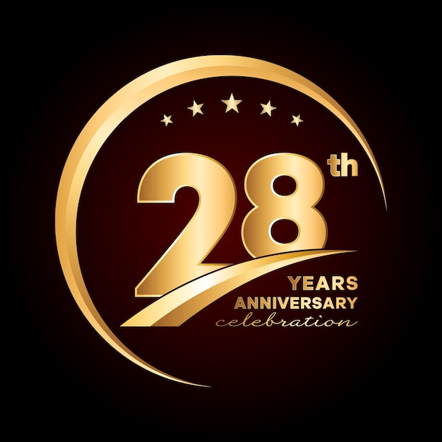 Vector diseño de plantilla del 28 aniversario con número de color dorado y anillo