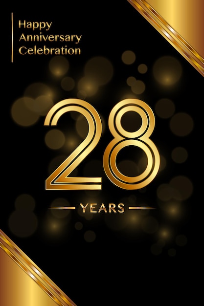 Diseño de plantilla de 28 aniversario con números de línea doble plantilla de aniversario de oro vector