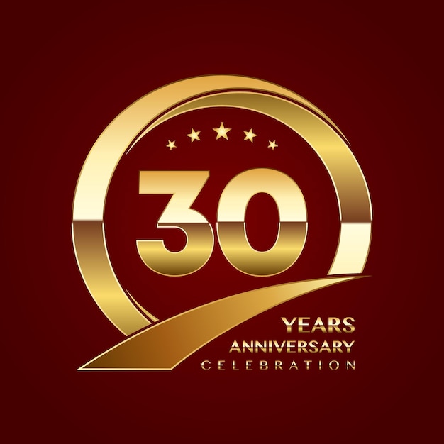 Diseño de plantilla del 30 aniversario con un estilo de anillo de oro brillante