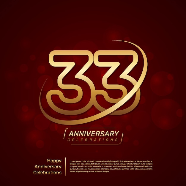 Diseño de plantilla para el 33 aniversario con anillo dorado y números en color dorado