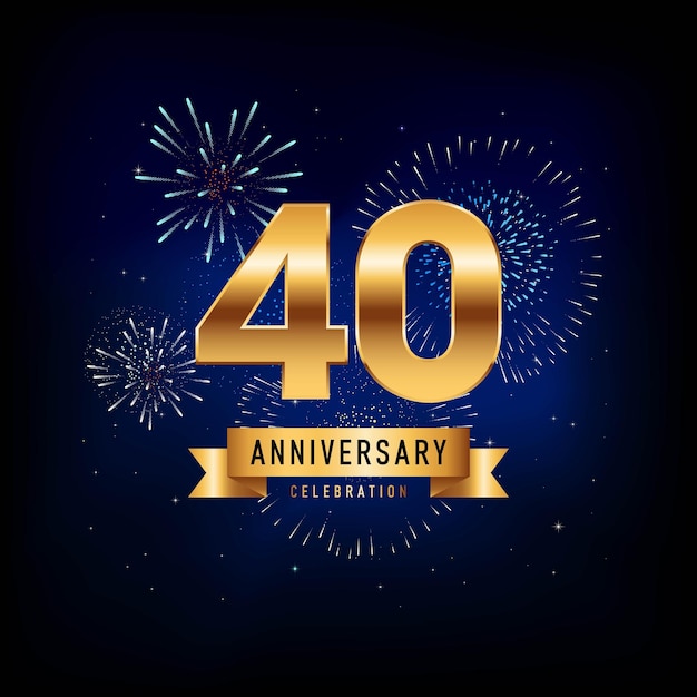 Diseño de plantilla de 40 aniversario con cinta dorada Ilustración de plantilla vectorial