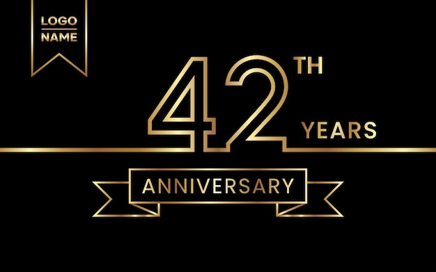 Diseño de plantilla del 42.º aniversario con color dorado y cinta Plantilla vectorial de diseño de arte lineal