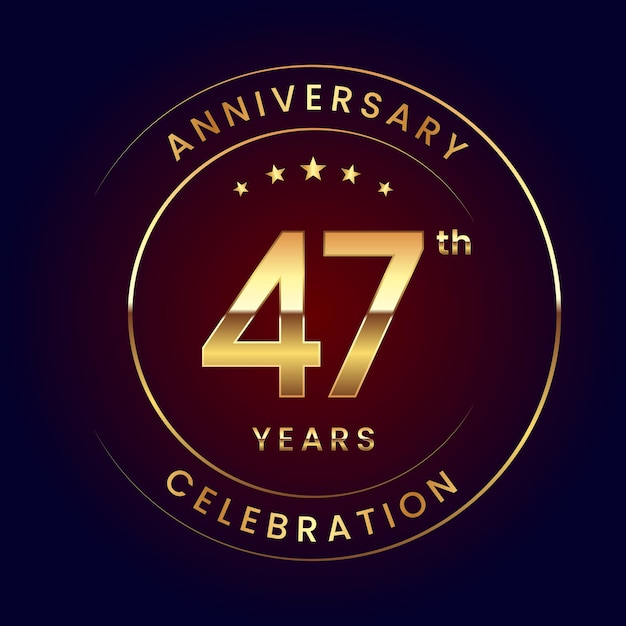 Diseño de plantilla del 47 aniversario con anillo de color dorado y números Logo Vector Template