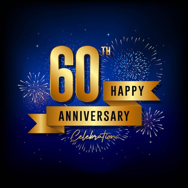 Diseño de plantilla del 60 aniversario con cinta dorada Ilustración de plantilla vectorial