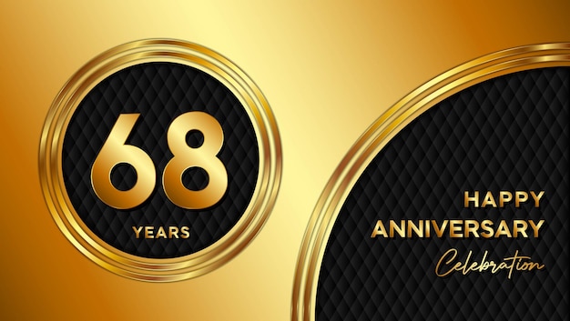 Diseño de plantilla de 68 aniversario con textura dorada y número para evento de celebración de aniversario